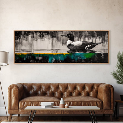 Modern Loon Art, AbstractArt, Water Bird Painting, Nature Wall Art, Framed Canvas Print, Office Decor, Minimalist Art, Contemporary Style