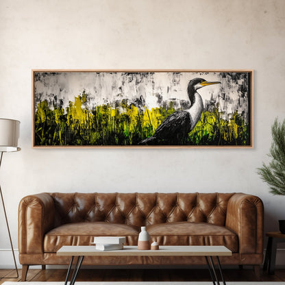 Modern Bird Art, Black and White Wall Decor, Nature Painting, Wildlife Art, Abstract Landscape, Living Room Wall Art, Framed Canvas Print