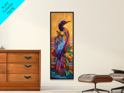 Bird, Colorful, Floral, Elegant, Framed Canvas Print exotic bird painting living room wall art bold colorful feathers tropical boho art