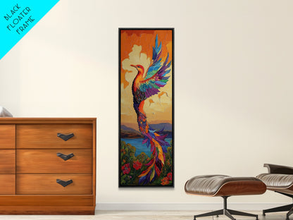 Phoenix Firebird, Sunset, Framed Canvas Print, Vibrant Mythical Wall Art, Boho Spirit Animal Decor, Bold Bedroom Statement Piece