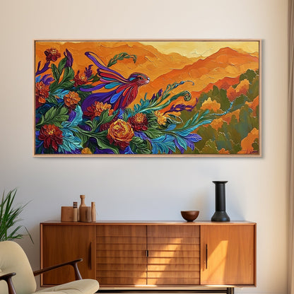 Rabbit Flowers, Fantasy, Autumn, Framed Canvas Print, Whimsical Fall Wall Art, Nursery Decor, Woodland Animal Art, Boho Autumn Style