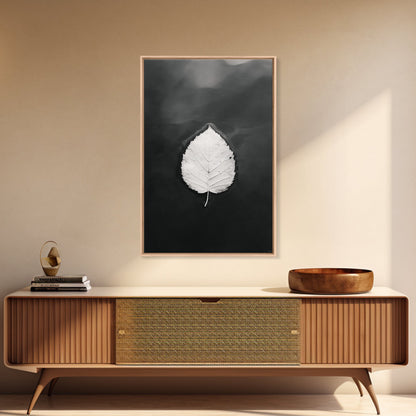 Floating Leaf, Still Water, Nature Simplicity, Autumn Calm, Canvas Print, Minimalist Wall Art, Bathroom Decor, Scandinavian Fall Style