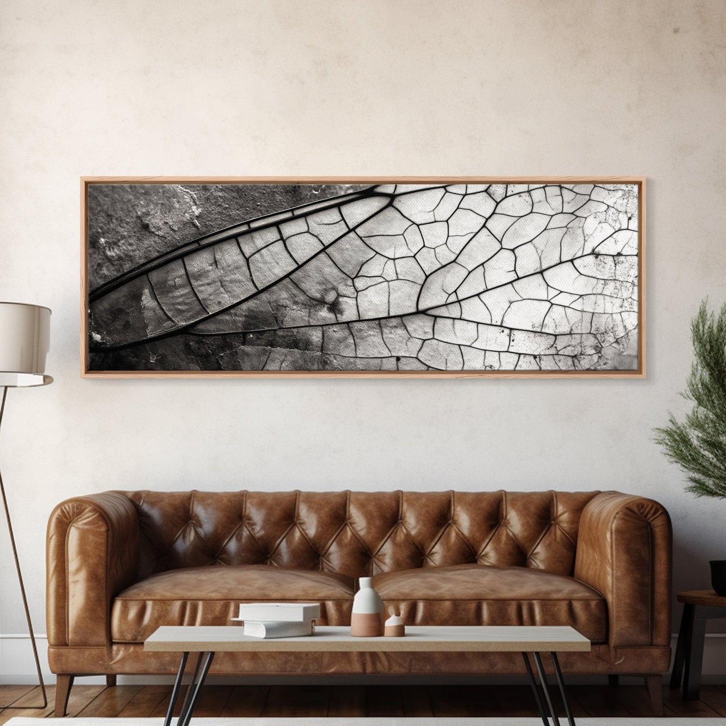 Macro Insect Wing, Abstract Nature Texture, Modern Neutral Wall Decor, Framed Canvas Print, Office Art, Monochrome Macro Photography