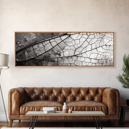 Macro Insect Wing, Abstract Nature Texture, Modern Neutral Wall Decor, Framed Canvas Print, Office Art, Monochrome Macro Photography