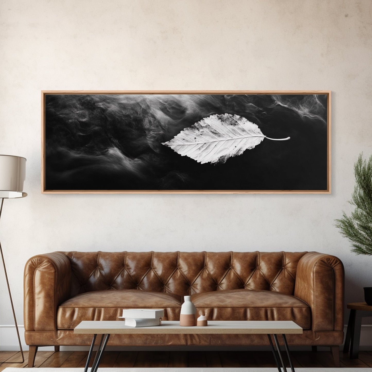 Misty Leaf, Black Art, Nature Print, Autumn Wall Decor, Framed Canvas Print, Minimalist Wall Art, Bedroom Wall Decor, Fall Botanical Art