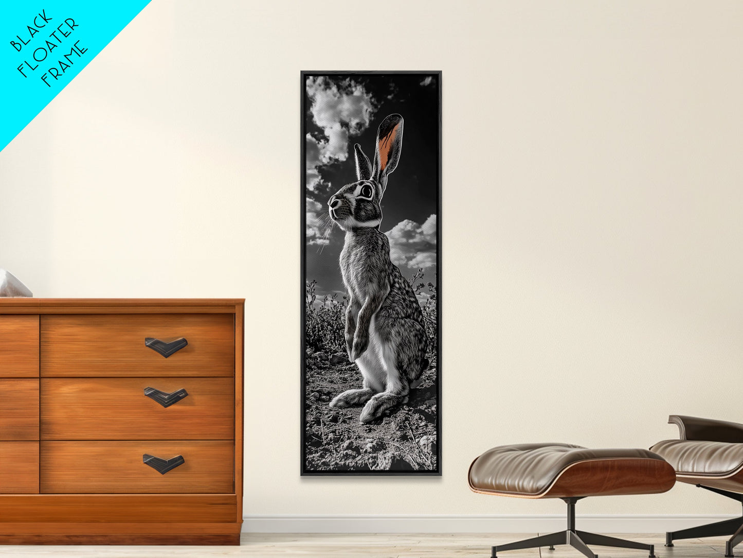 Wild Rabbit, Sunset Ears, Desert Animal, Wildlife Close-Up, Framed Canvas Print, Boho Animal Decor, Living Room Accent, Nature Wall Art