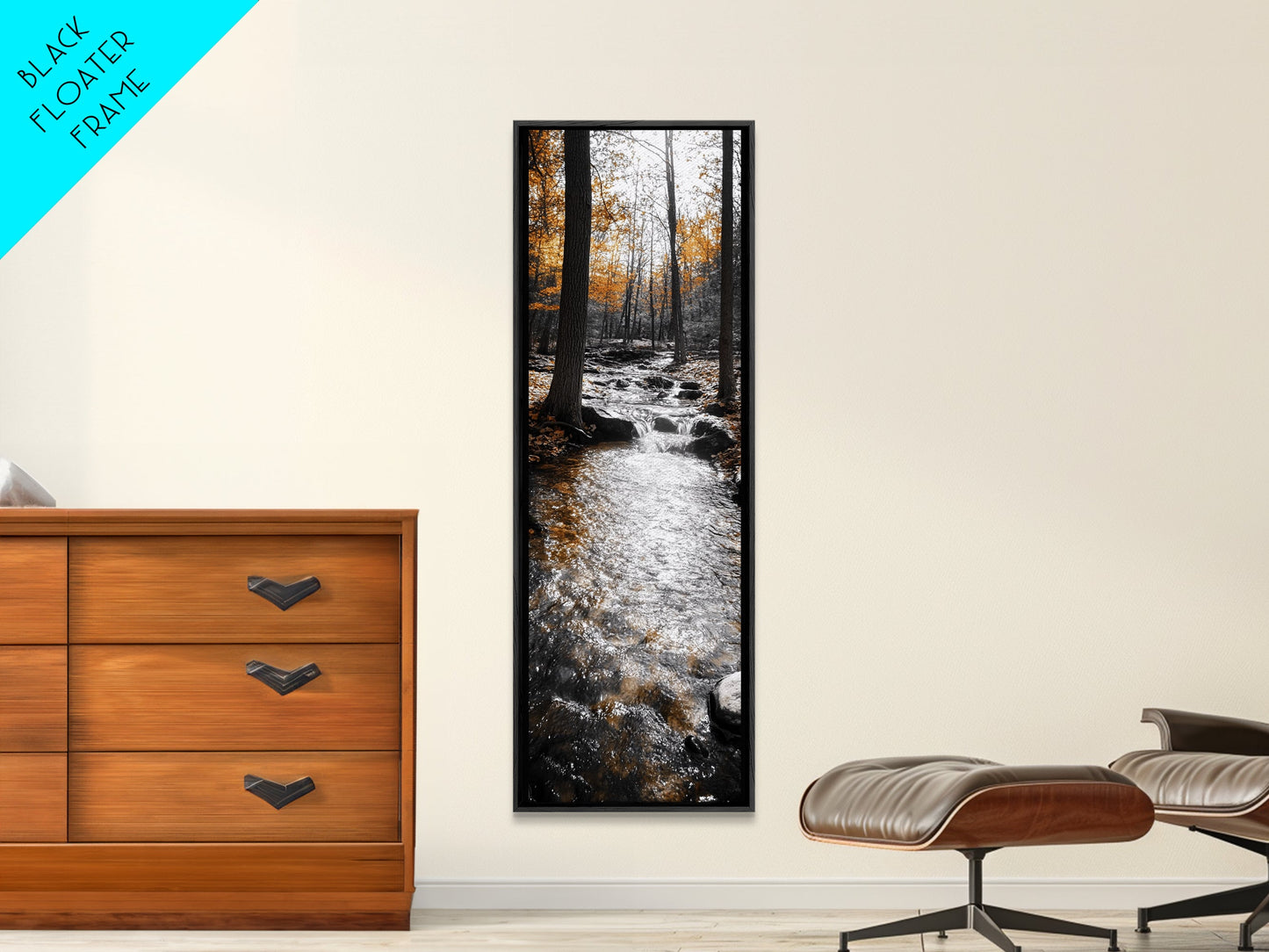 Forest Stream, Autumn Woods, Nature Serenity, Framed Canvas Print, Tranquil Fall Wall Art, Hallway Decor, Rustic Cabin Style Woodland Art