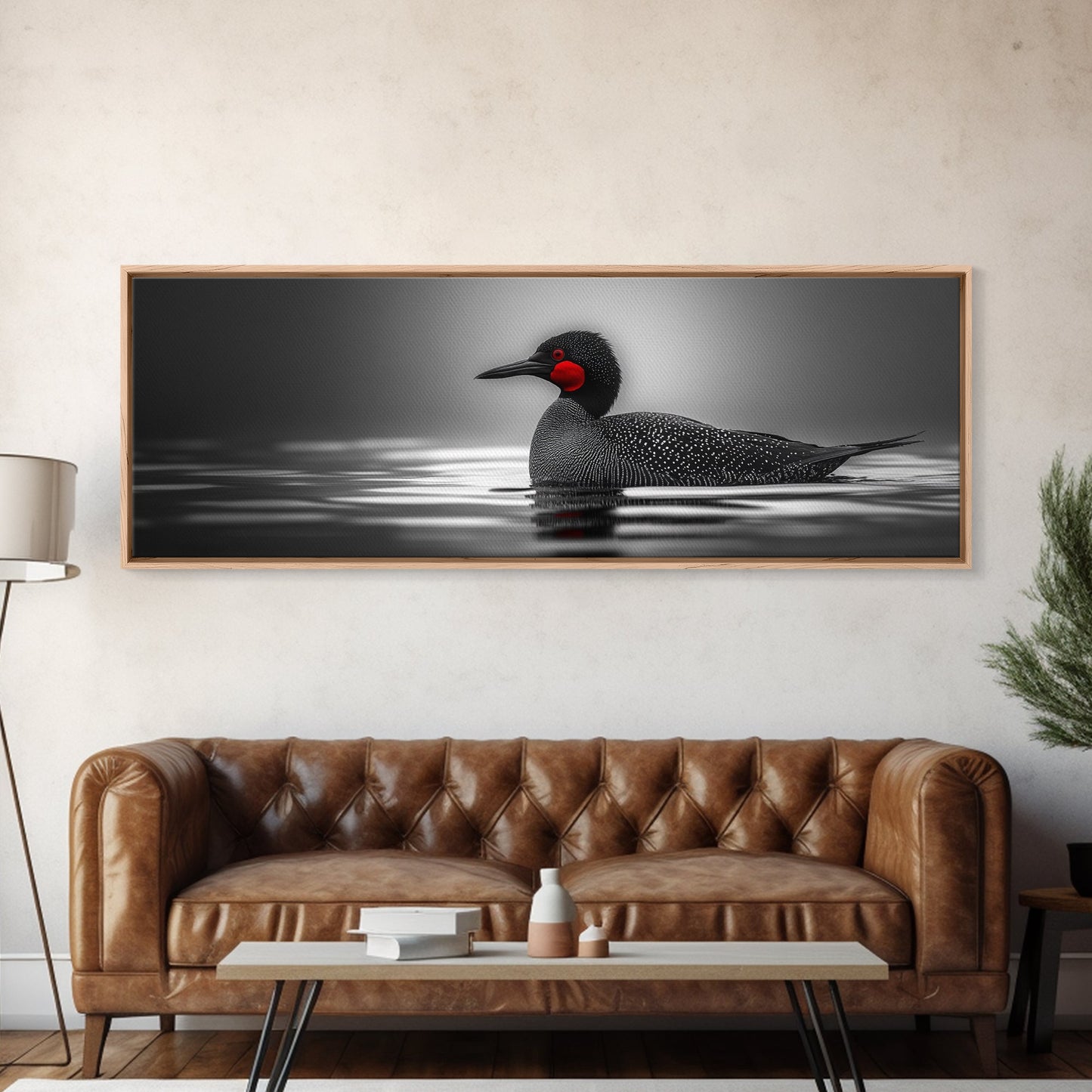 Red-Eyed Loon, Waterbird, Monochrome Beauty, Wildlife Portrait, Framed Canvas Print, Cabin Wall Art, Bird Lover Gift, Nature Photography