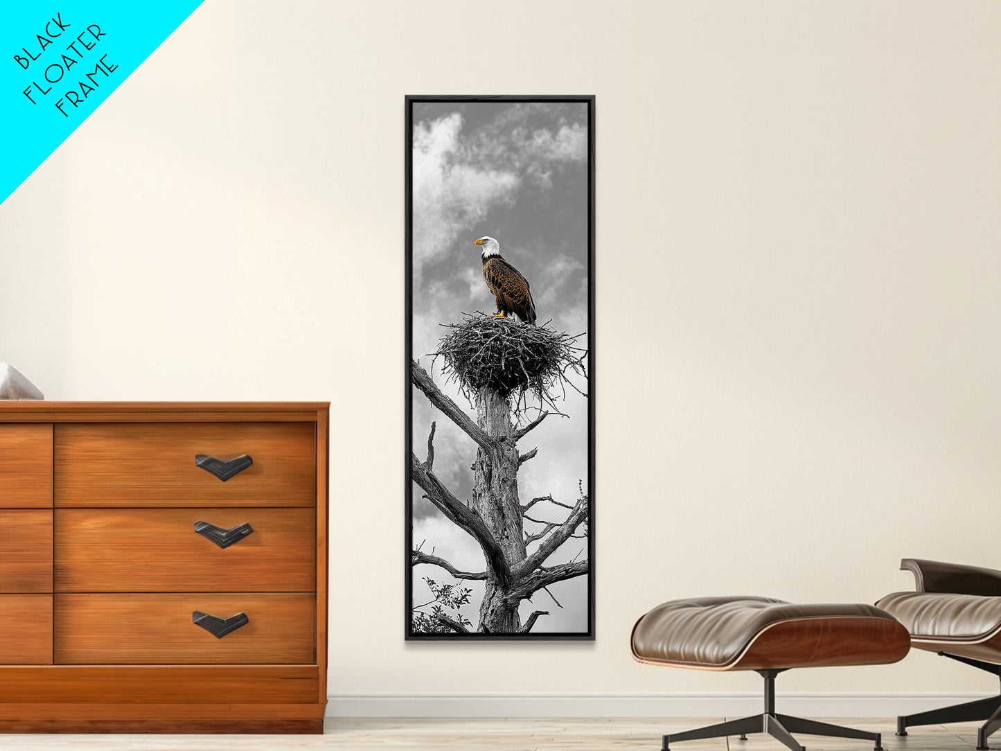Majestic Eagle Wall Art Framed Canvas Print | Rustic Decor | Wildlife Nature Painting | Above Couch Art | Moody Art | Gift Idea
