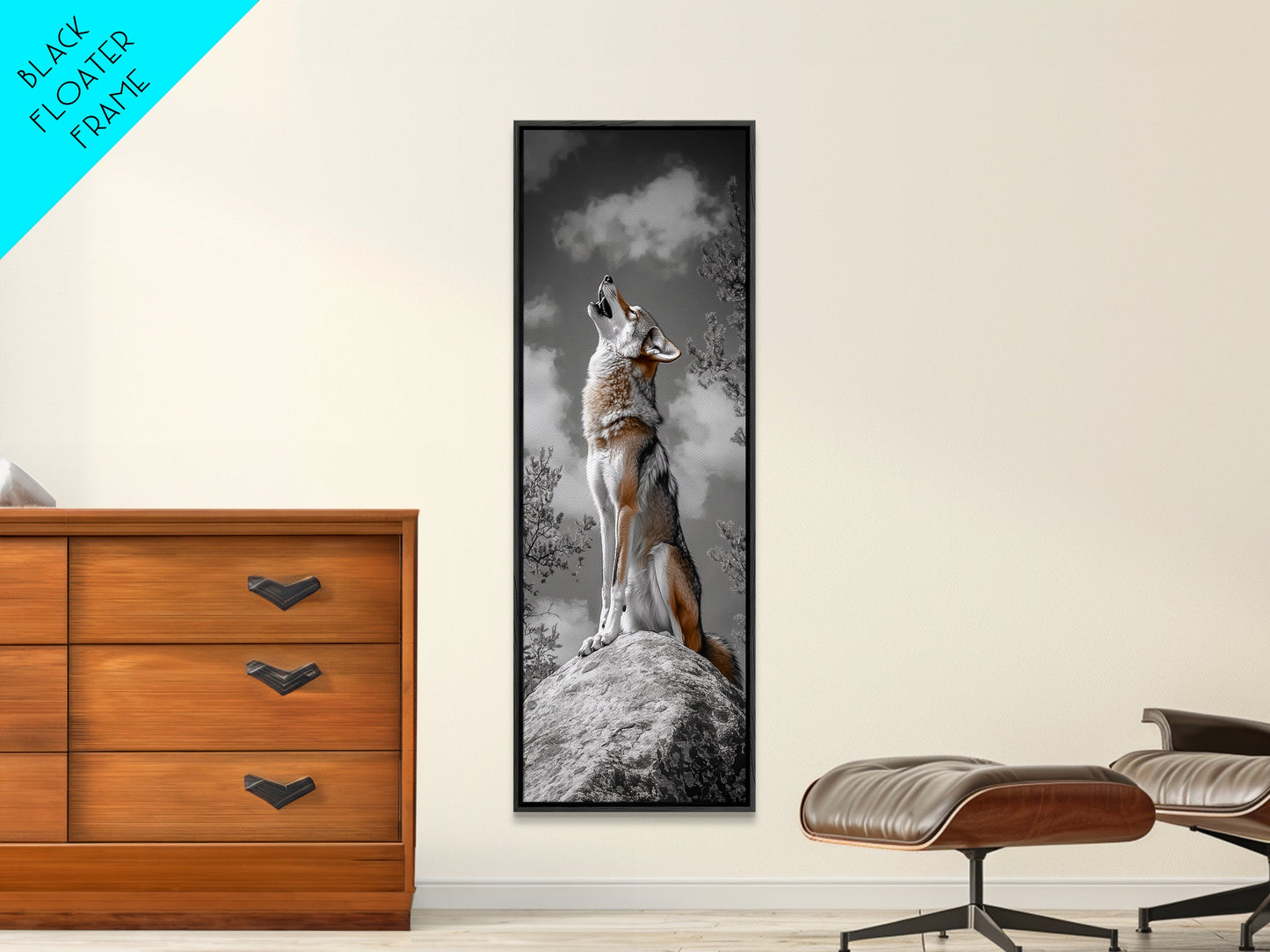 Howling Coyote on Rock Framed Canvas Print | Rustic Western Wall Art | Wildlife Painting | Moody Art | Farmhouse Decor | Gift Idea