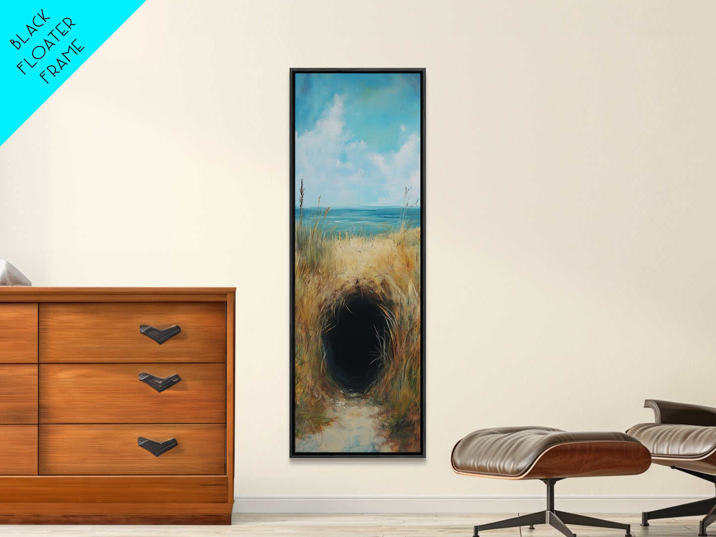 Dark Rabbit Hole Canvas Print, Wabi Sabi Art, Moody Art, Coastal Landscape Art, Minimalist Art, Living Room Art, Extra Wide Art
