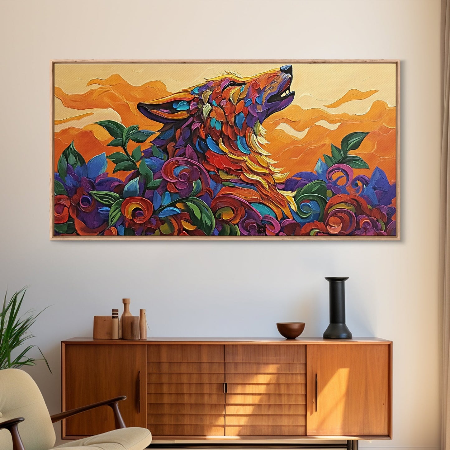 Howling Wolf, wolf painting, southwestern wall art, dark romance painting, framed canvas print, moody art, above bed wall art