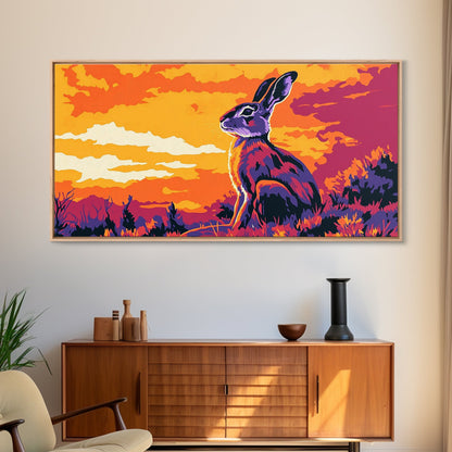 Jackrabbit, desert wildlife, rustic nature art, whimsical animal painting, boho decor, southwest wall art, framed canvas print