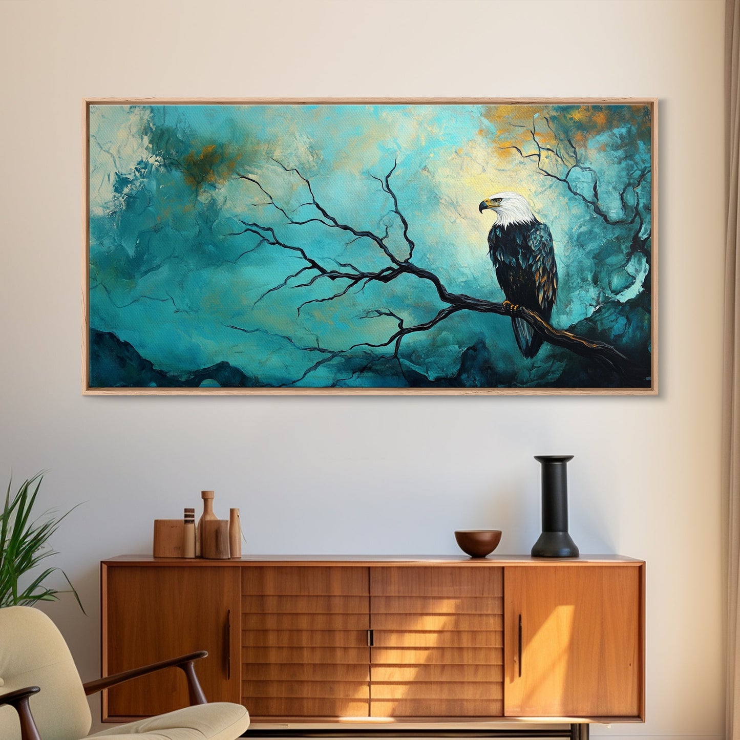 Eagle, Moody Art, Dark Romance Painting, Nature Painting, Rustic Wall Art, Above Sofa Art, Extra Wide Art, Framed Canvas Print, Wildlife Art