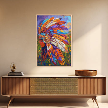 Native American Headdress, Goddess Art Print, Afrocentric Wall Art, Southwest Wall Art, Boho Art, Canvas Print, Rustic Wall Art