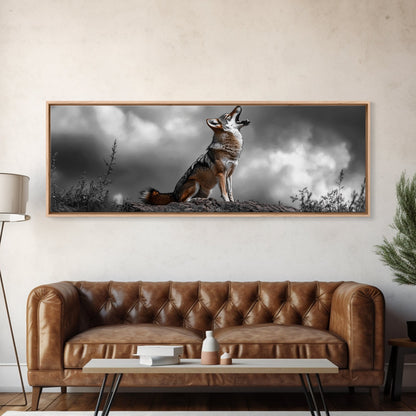 Howling Coyote, Wildlife Art, Nature Wall Art, Rustic Decor, Moody Art, Above Sofa Art, Horizontal Wall Art, Canvas Print