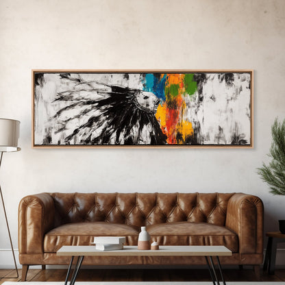 Native American Horse, rustic art, horse wall art, chicano art, graffiti wall art, southwest wall art, framed canvas print, panoramic painting