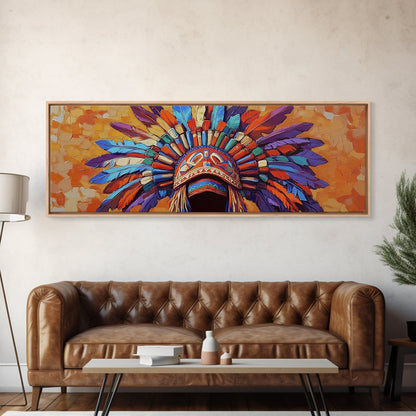 Native American Headdress, cultural art, afrocentric wall art, boho art, sacred geometry wall art, bold color art, framed canvas print, statement art