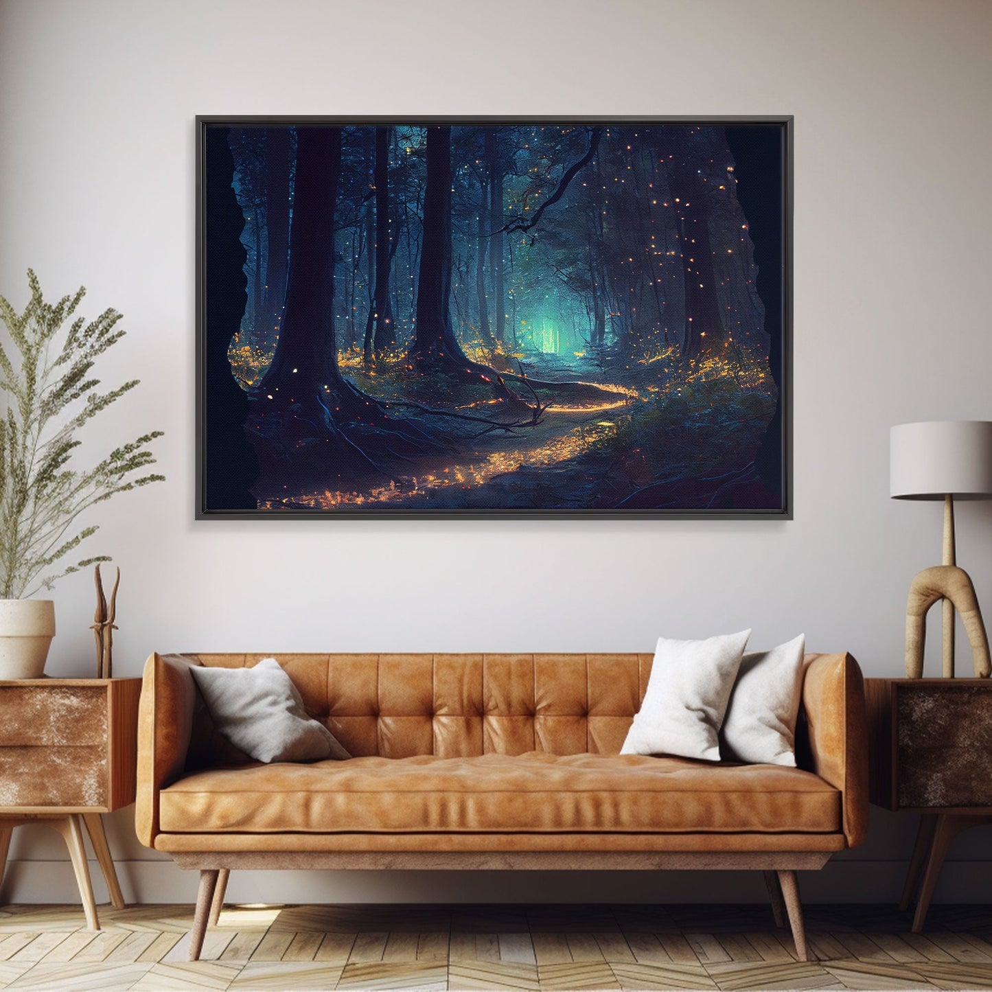 Night In The Forest Woods Path Of Fireflies Fine Art Print, Wall Poster, Wall Art Print, Wall Decor