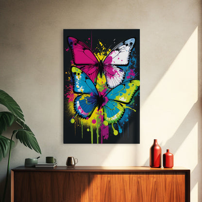Graffiti Butterfly Art, Framed Canvas Print, Large Wall Art, Contemporary Punk Art, Butterflies, Pop Art, Paint Splatter Art
