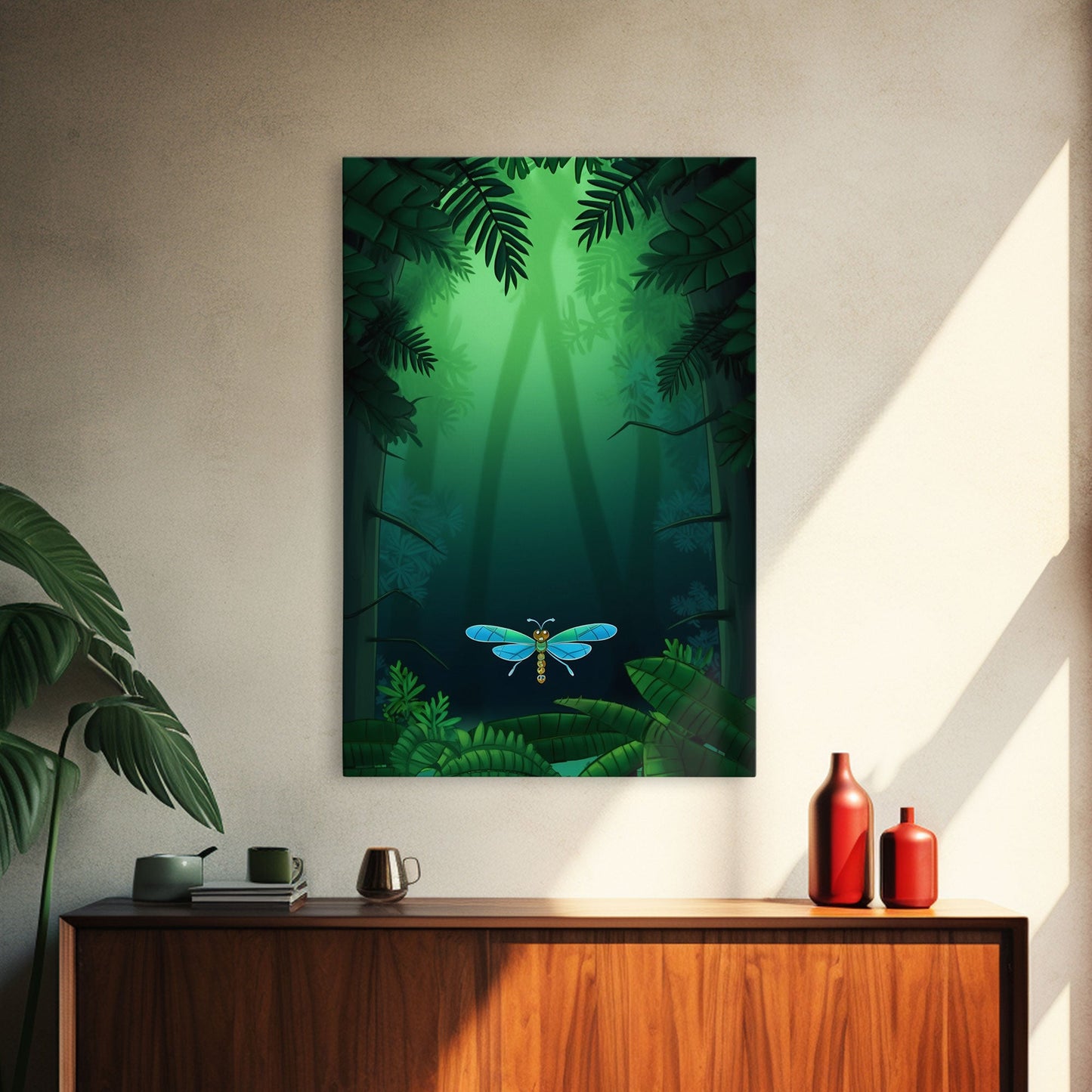 Dragonfly Wall Art, Nature Wall Decor, Woods, Trees, Green Art, Minimalist Print, Wall Decor, Canvas Print, Wall Art, Framed Canvas