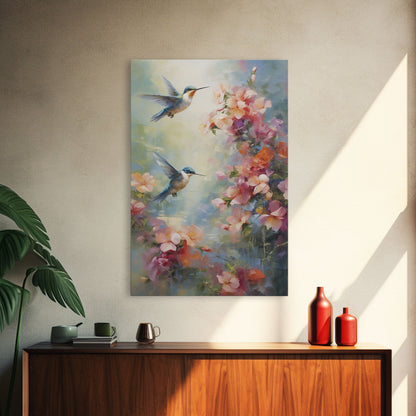 Hummingbirds Wall Art, Flowers Wall Print, Spring Art, Canvas Print, Wall Art, Vertical Art, Botanical Art Print, Gift For Women, Home Decor