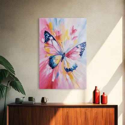 Pink Butterfly Oil Painting Print, Rustic Farmhouse, Boho Home Decor, Preppy Wall Art Dorm Room Wall Art Nursery Wall Art Home Decor