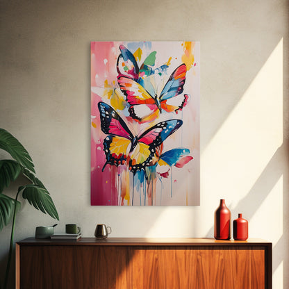 Preppy Butterflies Canvas Print, Dorm Room Decor, Oil Painting of Butterflies, Butterfly Wall Art, Butterfly Painting
