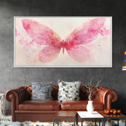 Pink Butterfly Canvas Print Whimsical Art Light Pink Wall Art Angel Art Prints Above Bed Wall Art Bedroom Decor Gift Idea