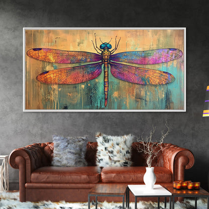 Dragonfly Art, Whimsical Art, Sacred Geometry Wall Art, Teal Wall Art, Blue and Green Wall Art, Nature Art, Canvas Print, Botanical Prints
