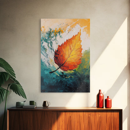 Fall Leaf Painting, Autumn Wall Art, Botanical Prints, Seasonal Home Decor, Vibrant Color Art, Cozy Rustic Art, Framed Canvas Print