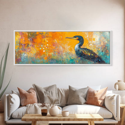 Vibrant Bird Art Framed Canvas Print Modern Wildlife Wall Art, Bold Orange Abstract Decor, Boho Nature Art, Office or Living Room Art