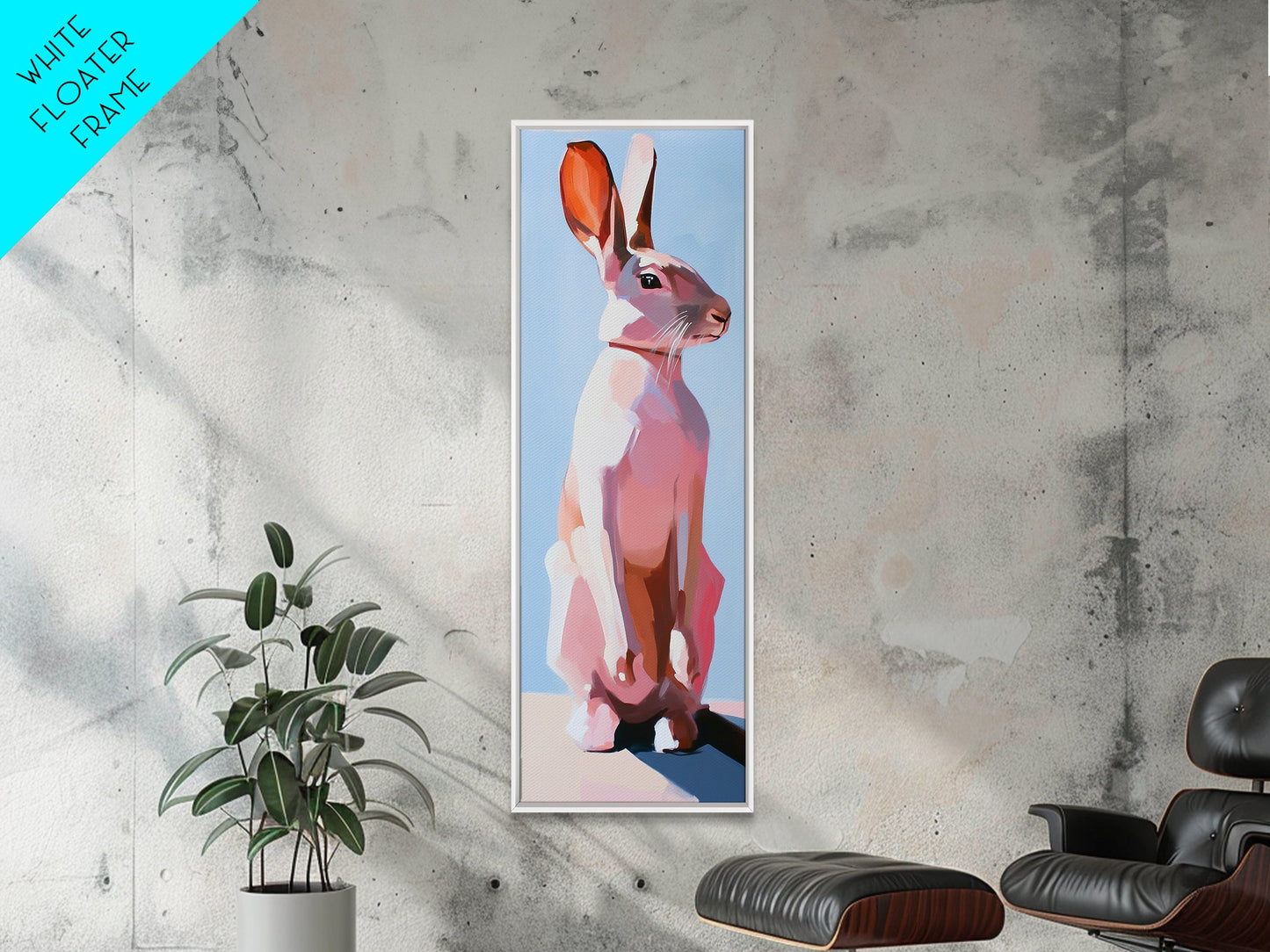 Rabbit Art, Modern Animal Decor, Pastel Bunny Painting, Minimalist Wildlife, Living Room Wall Art, Framed Canvas Print
