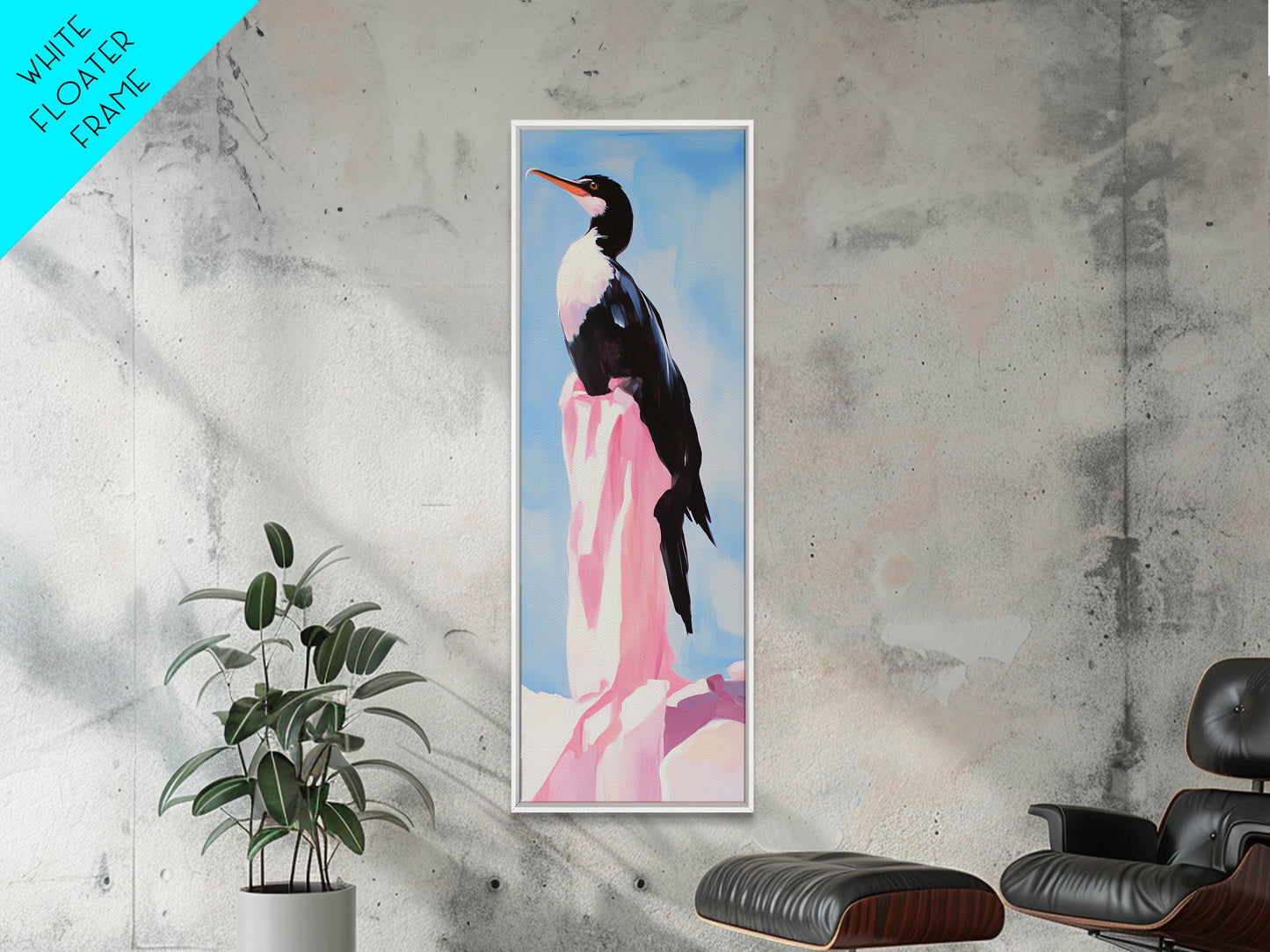 Modern Bird Art, Coastal Decor, Minimalist Painting, Framed Canvas Print, Black and White Animal Art, Living Room Wall Art, Nature Print