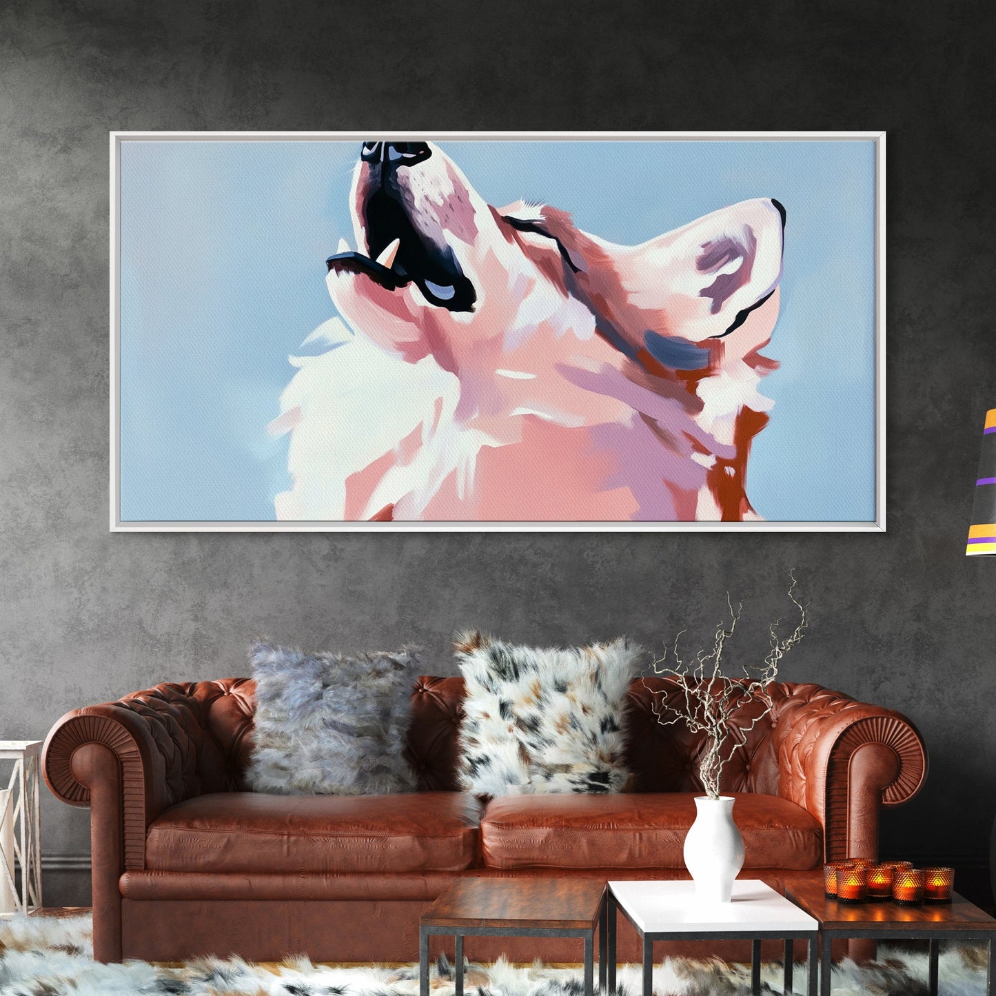 Howling Wolf, Wildlife Art, Nature Print, Blue Sky, Framed Canvas Print, Rustic Wall Art, Lodge Decor, Animal Lover Gift