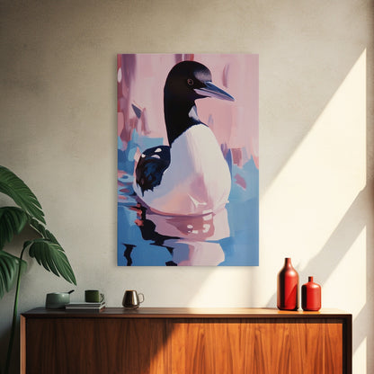 Loon Bird, Lake Wildlife Art, Nature Waterfowl Painting, Framed Canvas Print, Cabin Wall Decor, Rustic Outdoor Theme