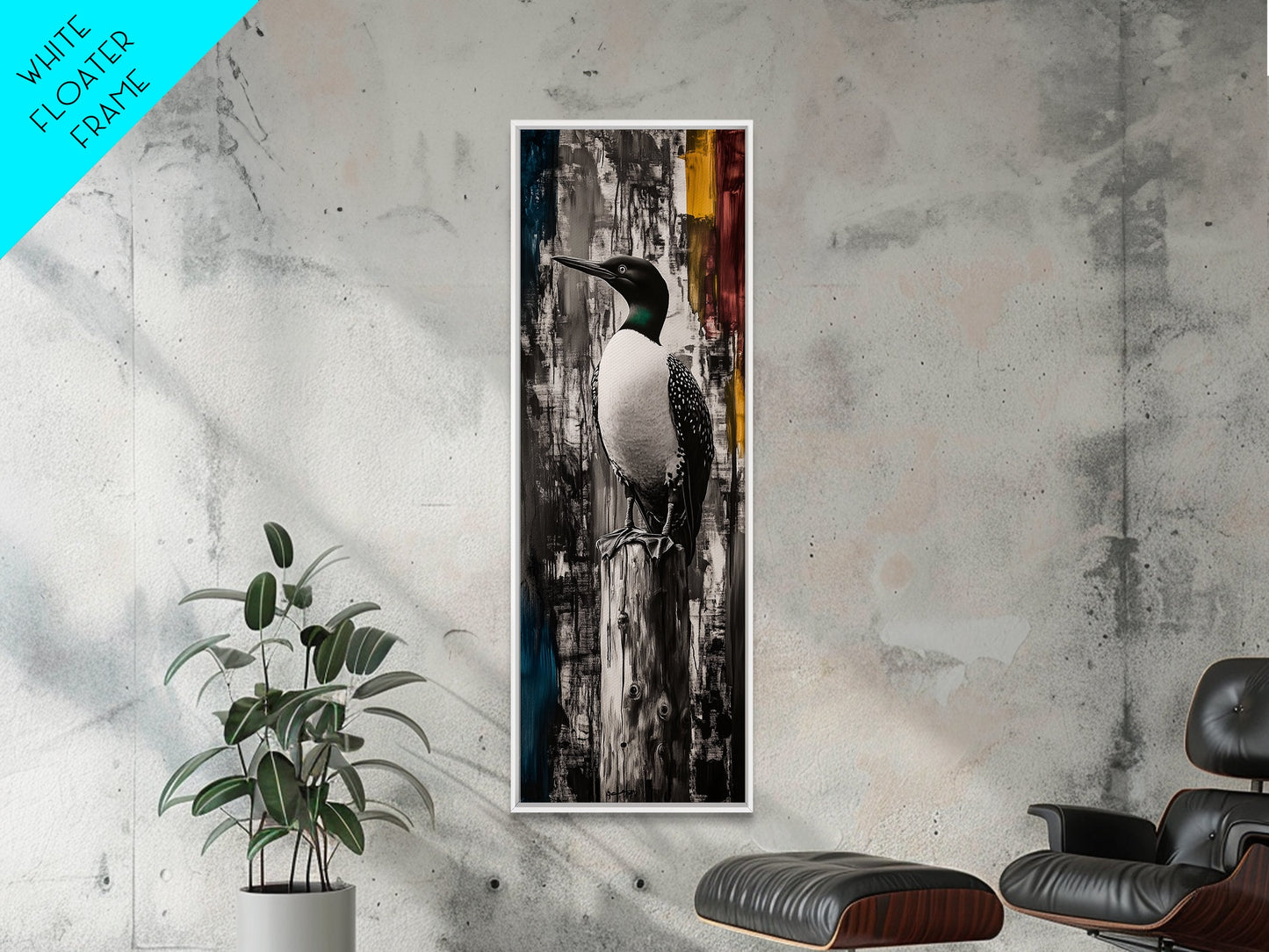 Loon on a Post, Nature Wildlife Art, Rustic Lake House Decor, Canvas Print, Black and White Bird Art, Minimalist Nature Wall Decor