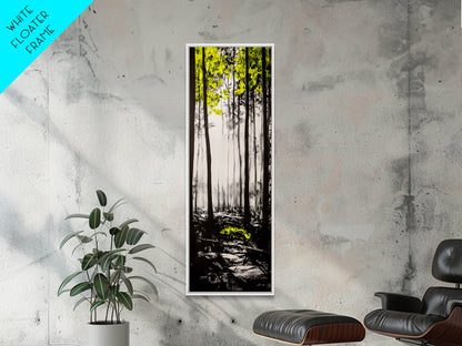 Misty Forest, Yellow Leaves, Autumn Woods, Framed Canvas Print, Nature Wall Art, Modern Home Decor, Minimalist Landscape, Fall Art