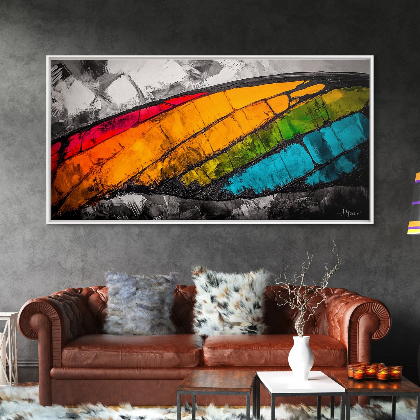 Butterfly Wing, Vibrant Abstract, Colorful Texture, Modern Wall Art, Nature Inspired, Framed Canvas Print, Office Decor, Bold Statement Art