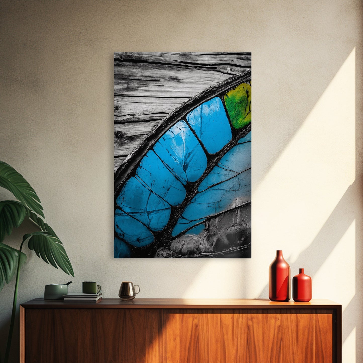 Butterfly Wing Close-up, Nature Photography, Framed Canvas Print, Rustic Wall Art, Minimalist Decor, Blue Abstract Art, Bedroom Wall Decor