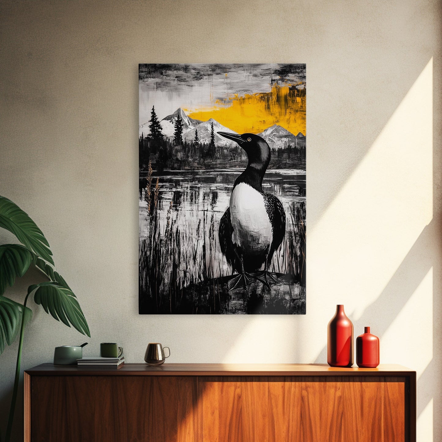 Loon, Mountain Sunset, Wildlife Wall Art, Canvas Print, Fall Decor, Rustic Home, Cabin Aesthetic, Nature Photography, Lodge Art