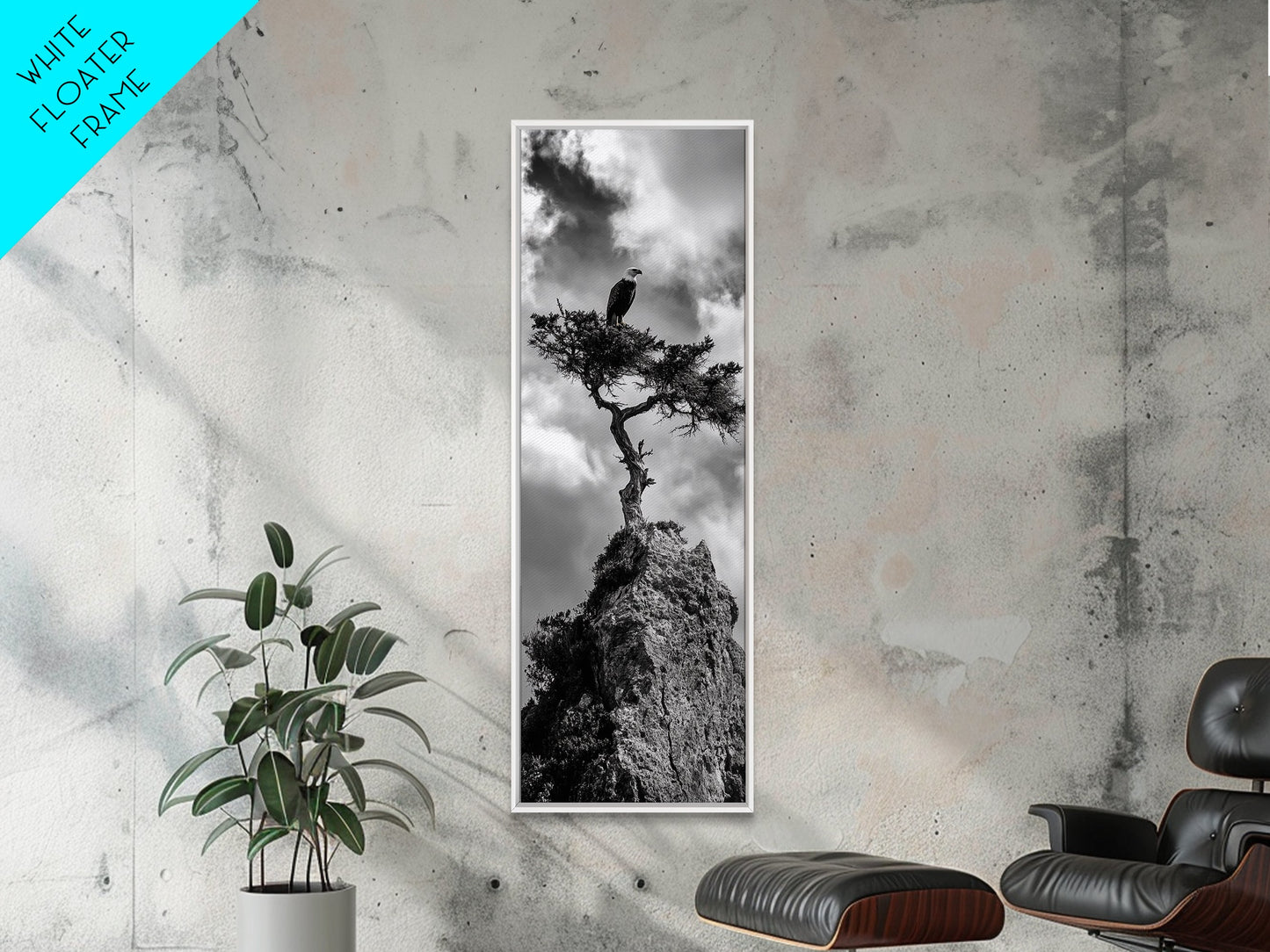 Eagle Tree, Cliff Perch, Bold Wildlife, Adventure Decor, Framed Canvas Print, Rustic Cabin Wall Art, American Symbolic Art