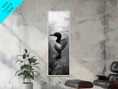 Water Loon, Lake Bird, Floating Wildlife, Nature Stillness, Serene Waterfowl Framed Canvas Print, Cabin Wall Art Rustic Lakehouse Decor