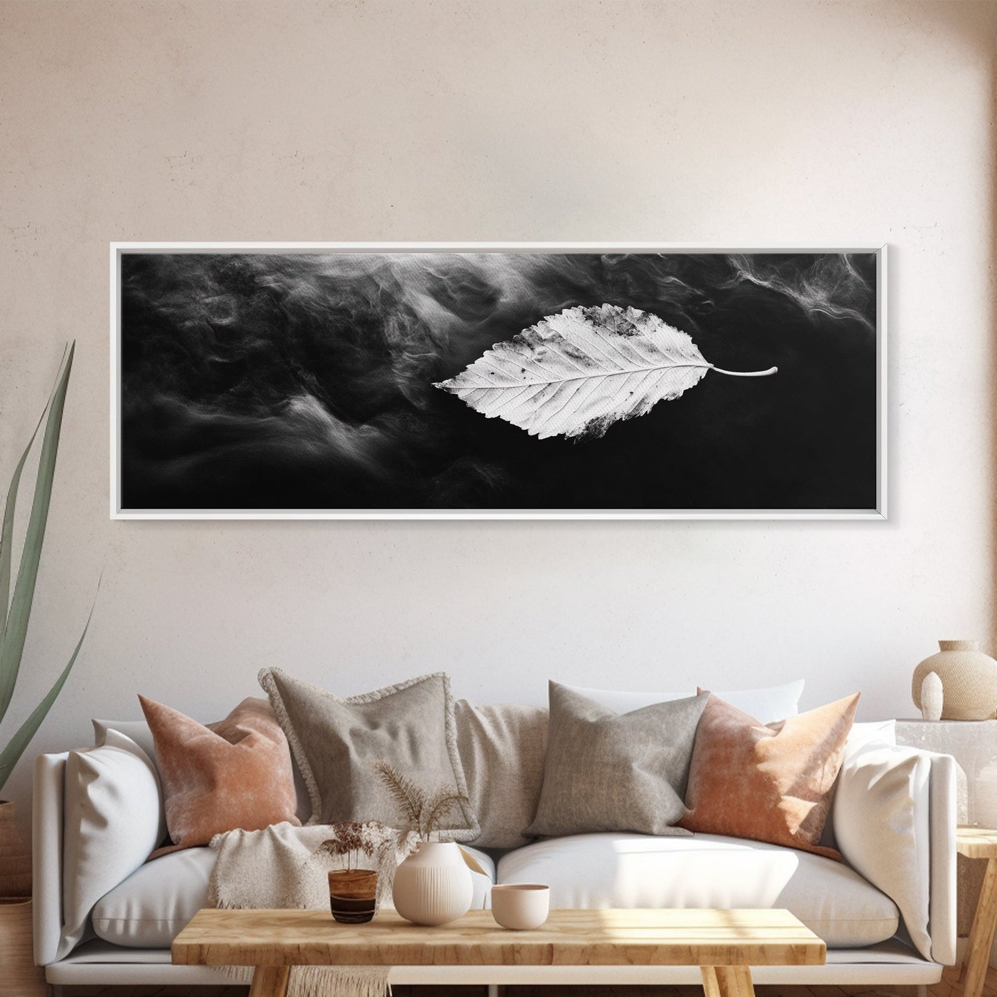Misty Leaf, Black Art, Nature Print, Autumn Wall Decor, Framed Canvas Print, Minimalist Wall Art, Bedroom Wall Decor, Fall Botanical Art