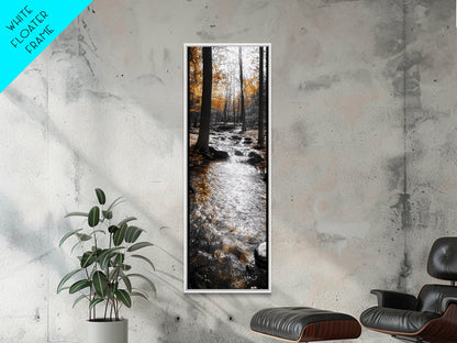Forest Stream, Autumn Woods, Nature Serenity, Framed Canvas Print, Tranquil Fall Wall Art, Hallway Decor, Rustic Cabin Style Woodland Art
