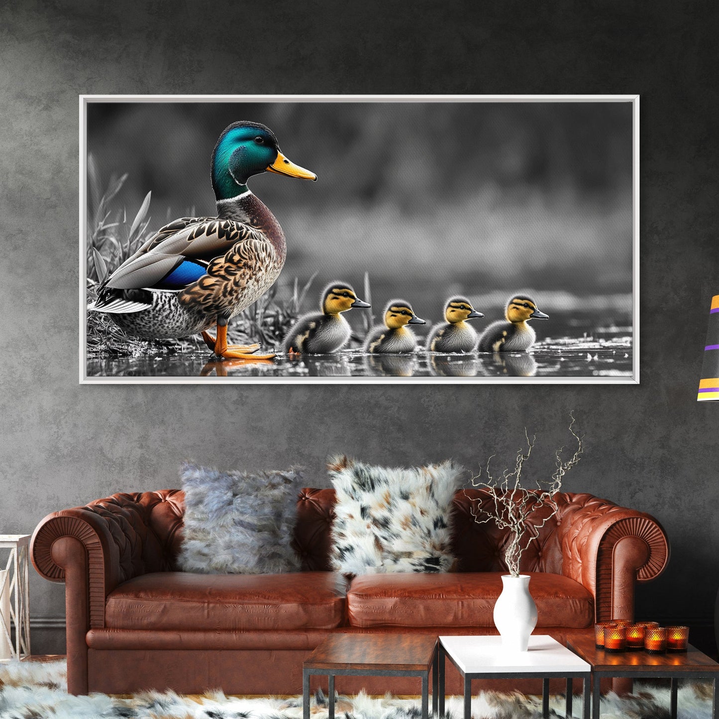 Duck Family, Pond Life, Nature Scene, Wildlife Photography, Canvas Print, Nursery Wall Art, Cute Animal Print, Nature Lover Gift Idea