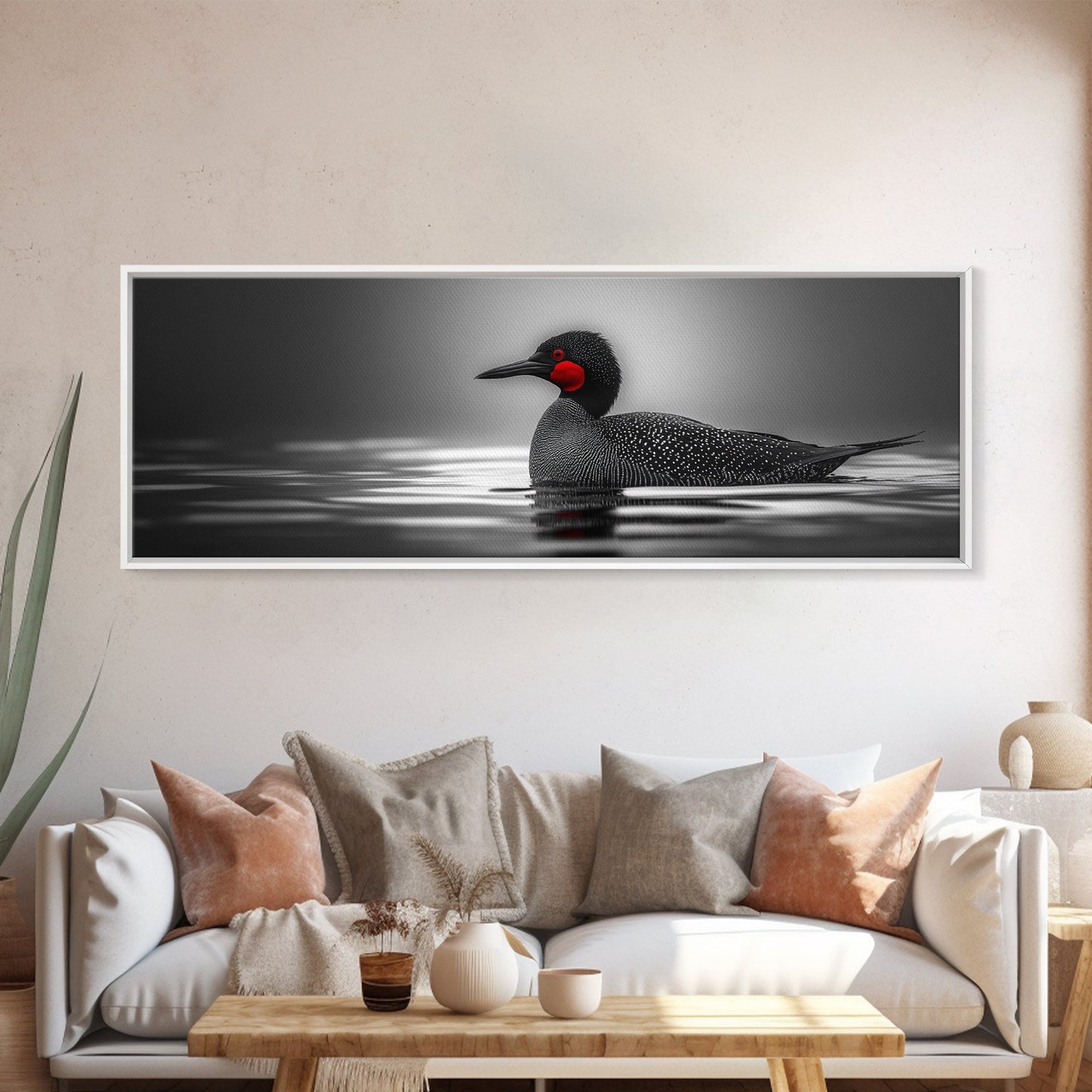 Red-Eyed Loon, Waterbird, Monochrome Beauty, Wildlife Portrait, Framed Canvas Print, Cabin Wall Art, Bird Lover Gift, Nature Photography