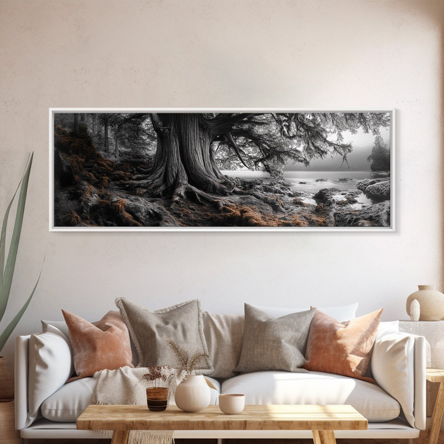 Ancient Tree, Forest Roots, Coastal Woods, Mystical Scene, Framed Canvas Print, Nature Wall Art, Woodland Decor, Moody Living Room Art