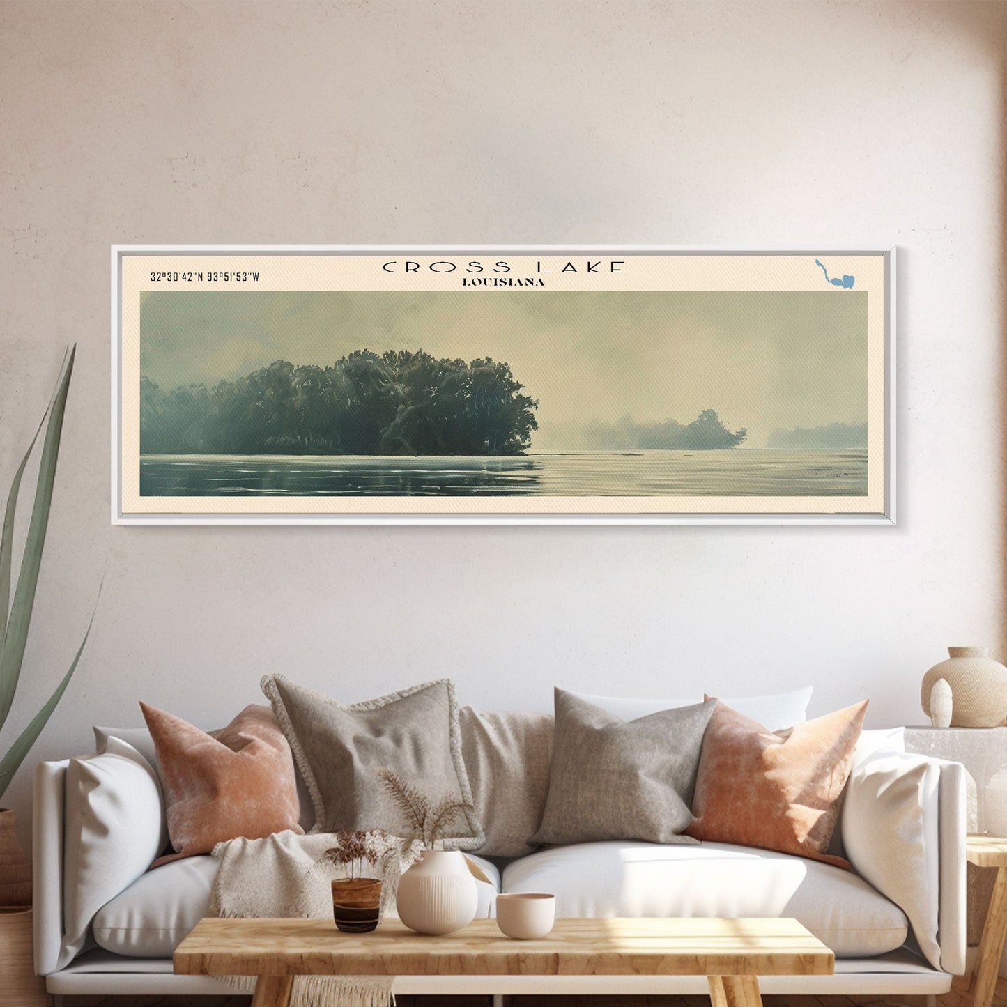 Crooked Lake Michigan Framed Canvas Print, Lake House Art, Panoramic Wall Art, Travel Poster, Minimalist Lake Painting, Home Decor