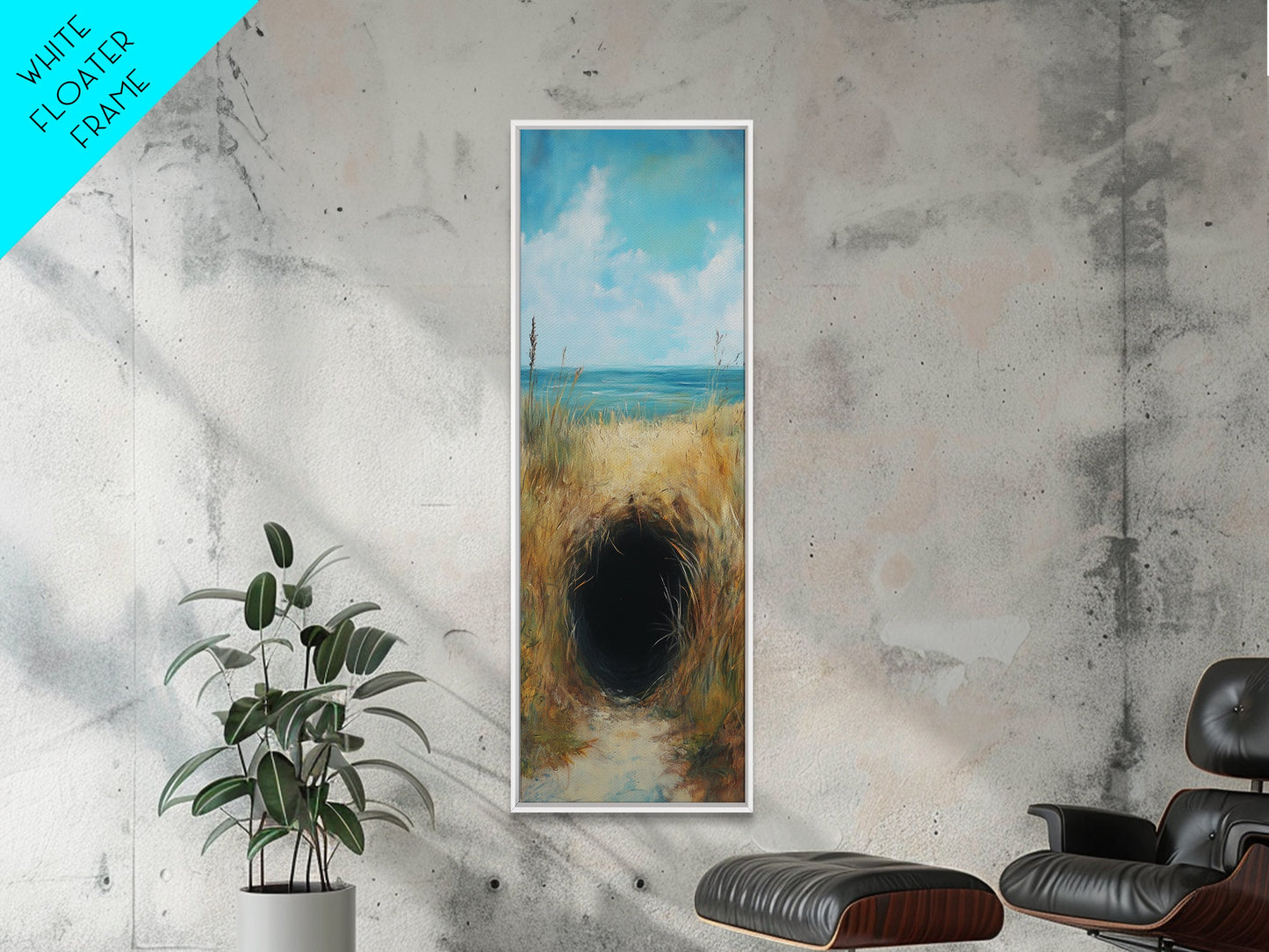 Dark Rabbit Hole Canvas Print, Wabi Sabi Art, Moody Art, Coastal Landscape Art, Minimalist Art, Living Room Art, Extra Wide Art
